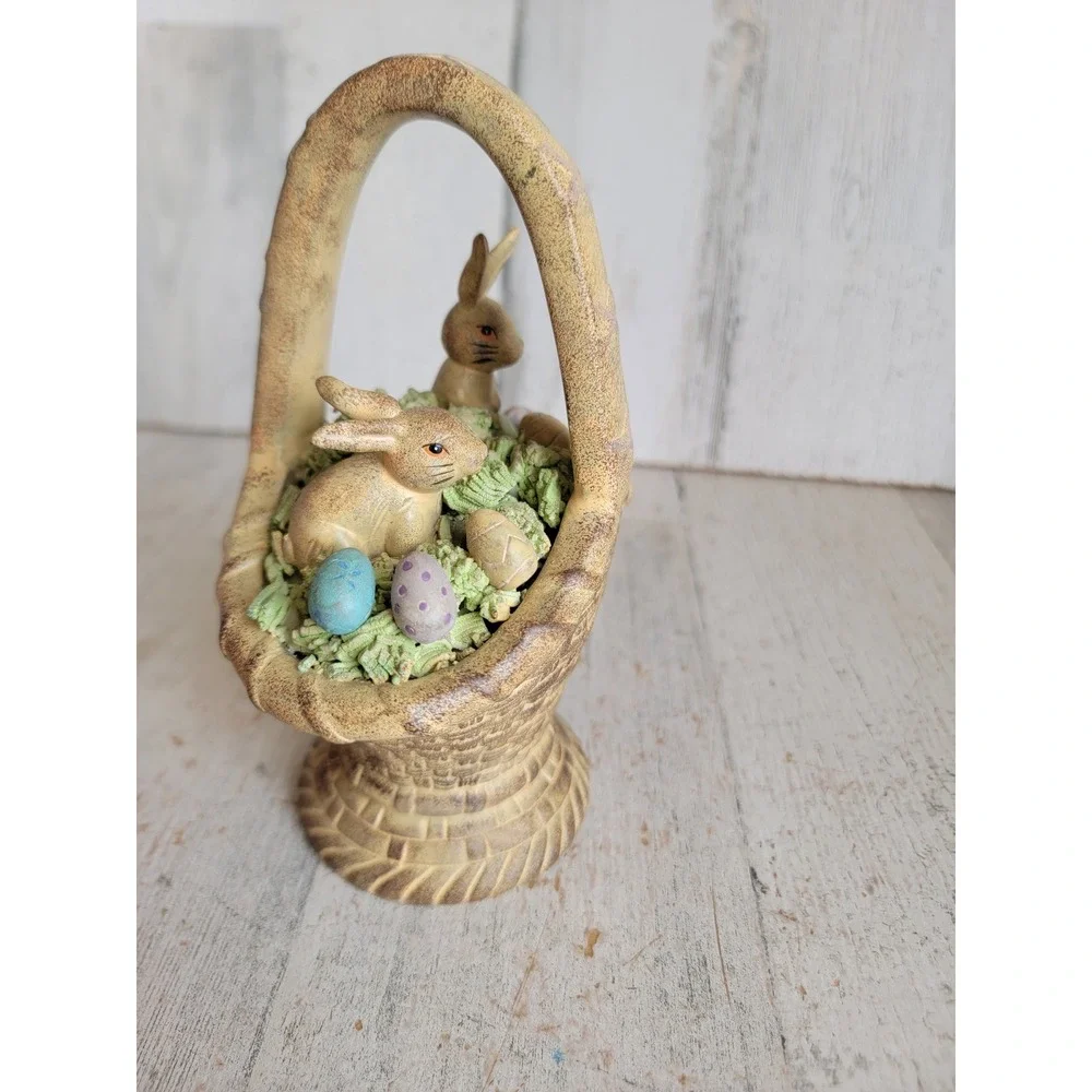 Easter rustic Bunny basket egg folk art vintage unique home decor figure spring